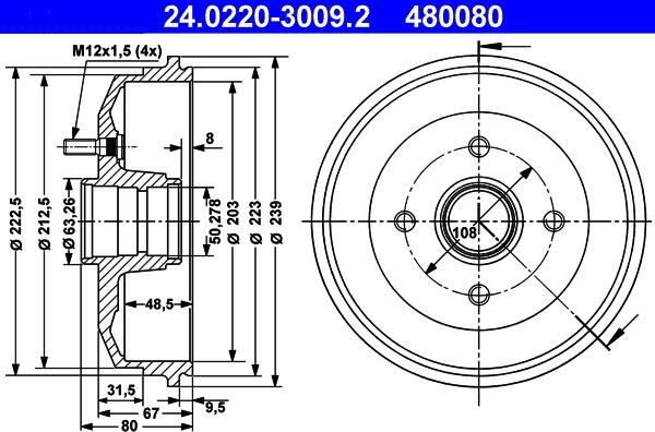 ATE 24.0220-3009.2 - Тормозной барабан abcparts.ee