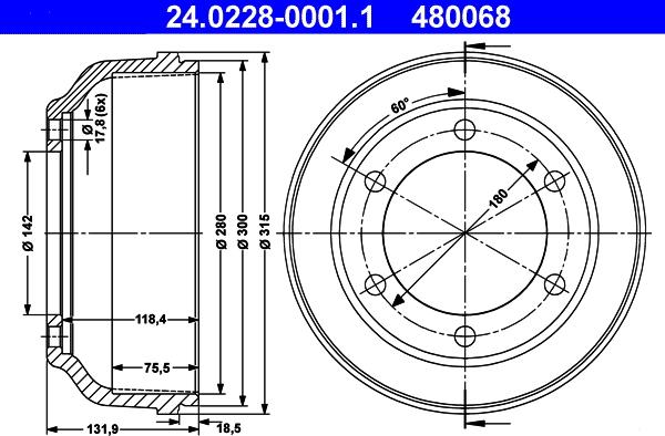ATE 24.0228-0001.1 - Тормозной барабан abcparts.ee