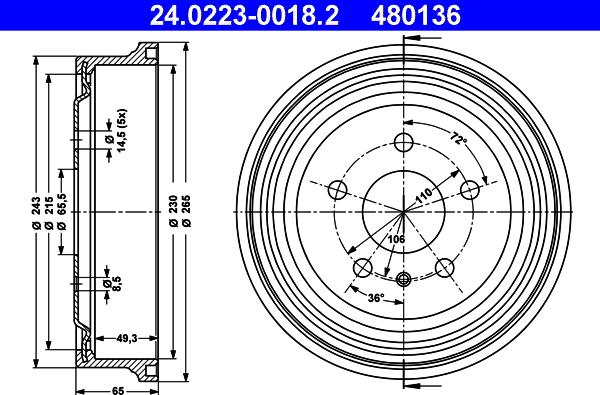 ATE 24.0223-0018.2 - Тормозной барабан abcparts.ee