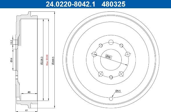 ATE 24.0222-8042.1 - Тормозной барабан abcparts.ee