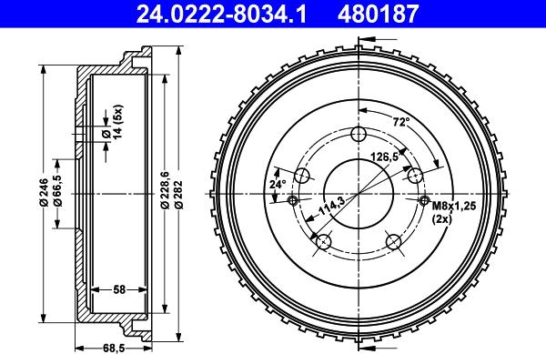 ATE 24.0222-8034.1 - Тормозной барабан abcparts.ee