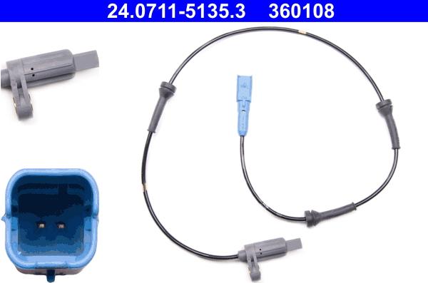 ATE 24.0711-5135.3 - ABS датчик, частота вращения колеса abcparts.ee