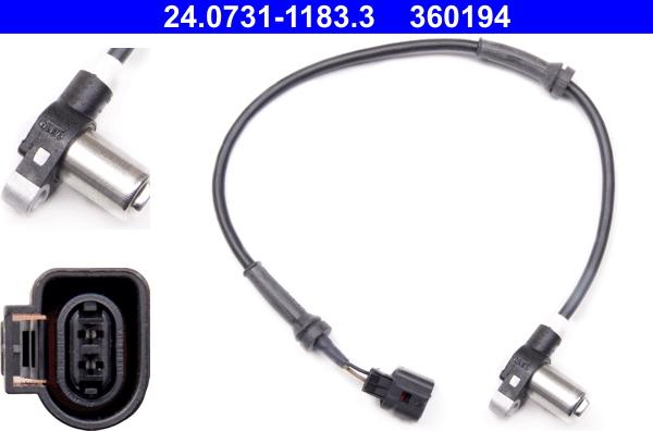 ATE 24.0731-1183.3 - ABS датчик, частота вращения колеса abcparts.ee