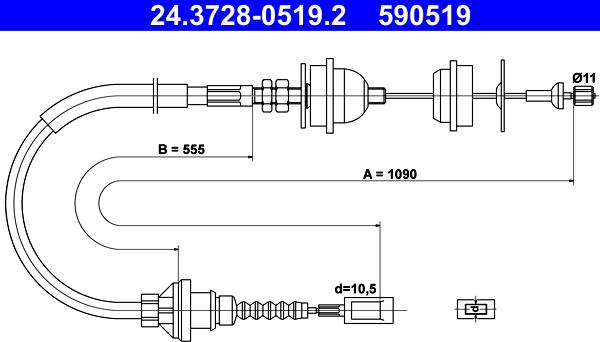 ATE 24.3728-0519.2 - Трос, управление сцеплением abcparts.ee