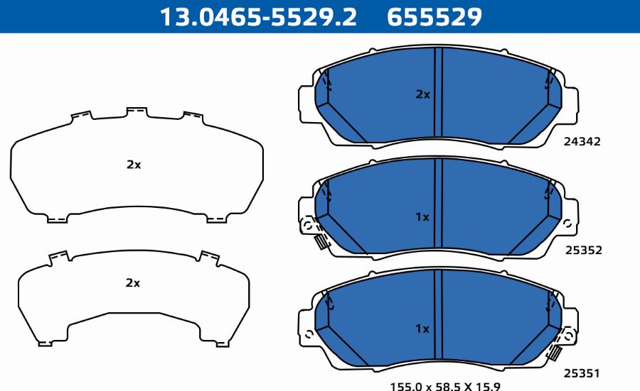 ATE-APAC 13.0465-5529.2 - Тормозные колодки, дисковые, комплект abcparts.ee