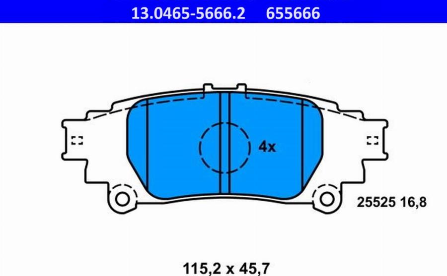 ATE-APAC 13.0465-5666.2 - Тормозные колодки, дисковые, комплект abcparts.ee
