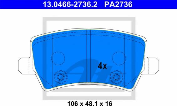 ATE-APAC 13.0466-2736.2 - Тормозные колодки, дисковые, комплект abcparts.ee