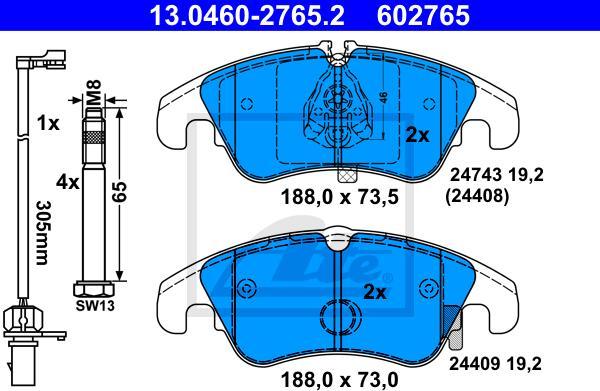 ATE-APAC 13.0460-2765.2 - Тормозные колодки, дисковые, комплект abcparts.ee
