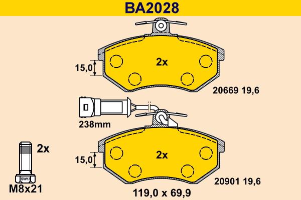Barum BA2028 - Тормозные колодки, дисковые, комплект abcparts.ee