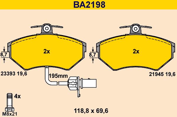 Barum BA2198 - Тормозные колодки, дисковые, комплект abcparts.ee
