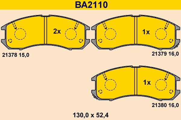 Barum BA2110 - Тормозные колодки, дисковые, комплект abcparts.ee