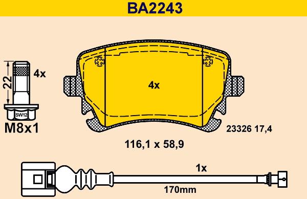 Barum BA2243 - Тормозные колодки, дисковые, комплект abcparts.ee