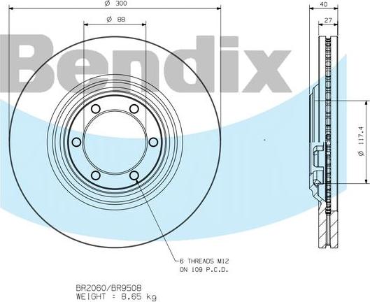 BENDIX BR9508 - Тормозной диск abcparts.ee