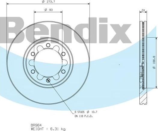 BENDIX BR964 - Тормозной диск abcparts.ee