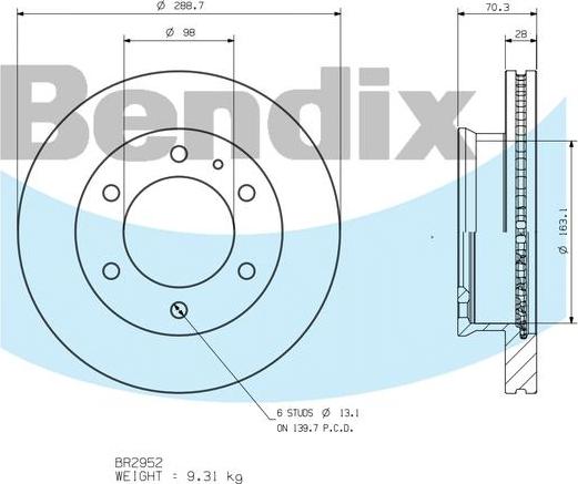 BENDIX BR2952 - Тормозной диск abcparts.ee