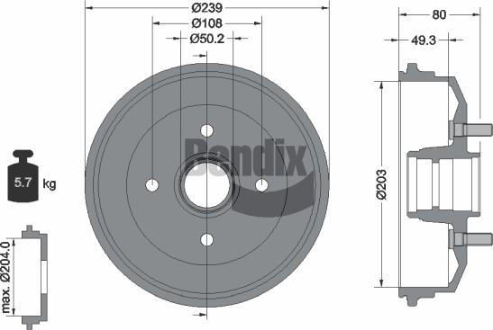 BENDIX Braking BDM1039 - Тормозной барабан abcparts.ee