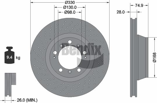 BENDIX Braking BDS2326LHC - Тормозной диск abcparts.ee