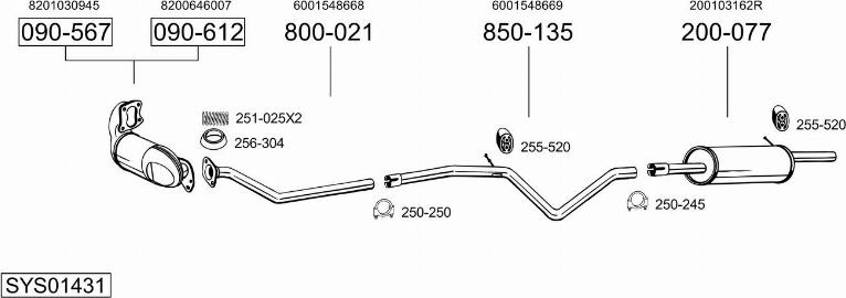 Bosal SYS01431 - Система выпуска ОГ abcparts.ee