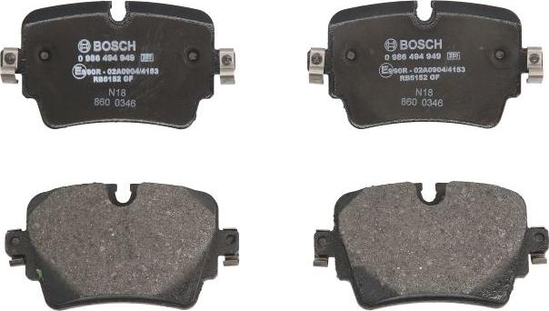 BOSCH 0 986 494 949 - Тормозные колодки, дисковые, комплект abcparts.ee
