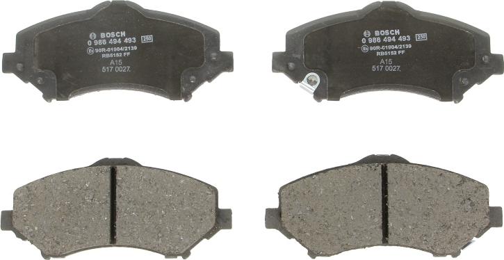 BOSCH 0 986 494 493 - Тормозные колодки, дисковые, комплект abcparts.ee