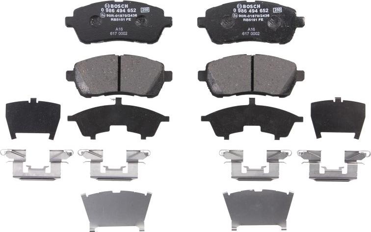 BOSCH 0 986 494 652 - Тормозные колодки, дисковые, комплект abcparts.ee