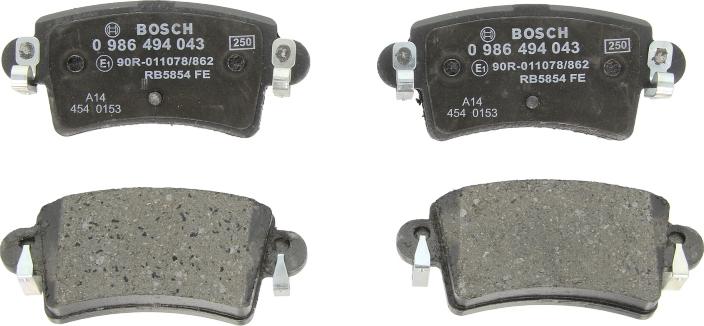 BOSCH 0 986 494 043 - Тормозные колодки, дисковые, комплект abcparts.ee