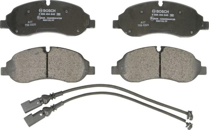 BOSCH 0 986 494 845 - Тормозные колодки, дисковые, комплект abcparts.ee