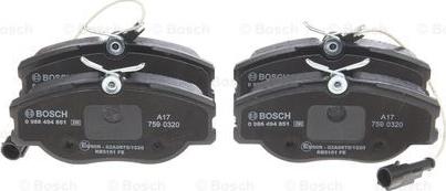 BOSCH 0 986 494 851 - Тормозные колодки, дисковые, комплект abcparts.ee