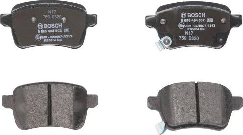 BOSCH 0 986 494 802 - Тормозные колодки, дисковые, комплект abcparts.ee