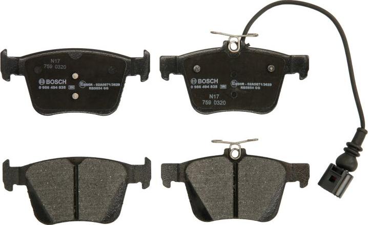 BOSCH 0 986 494 835 - Тормозные колодки, дисковые, комплект abcparts.ee