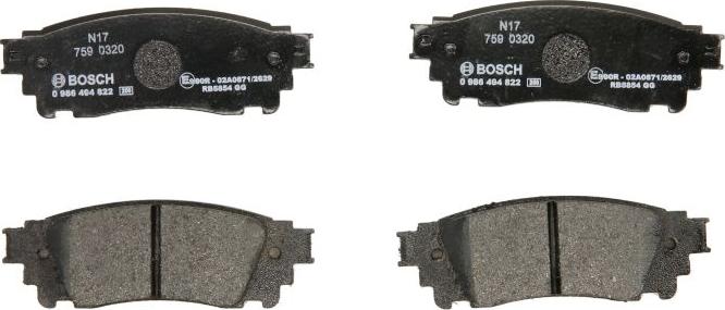 BOSCH 0 986 494 822 - Тормозные колодки, дисковые, комплект abcparts.ee