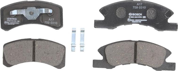 BOSCH 0 986 494 878 - Тормозные колодки, дисковые, комплект abcparts.ee