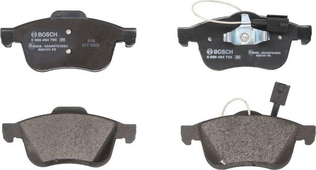 BOSCH 0 986 494 795 - Тормозные колодки, дисковые, комплект abcparts.ee