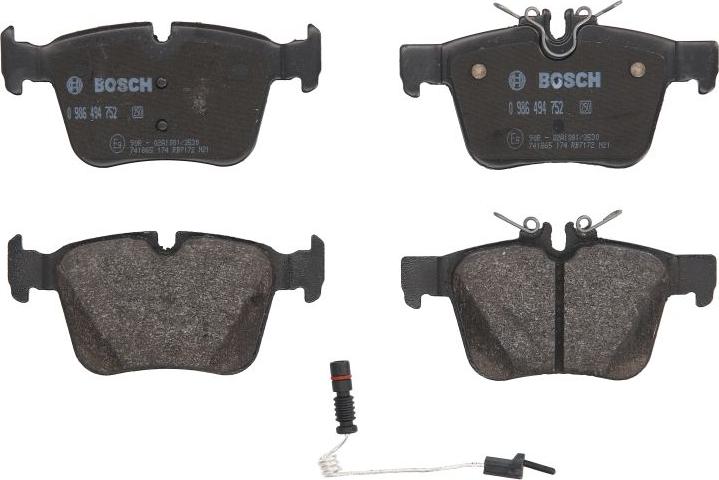 BOSCH 0 986 494 752 - Тормозные колодки, дисковые, комплект abcparts.ee