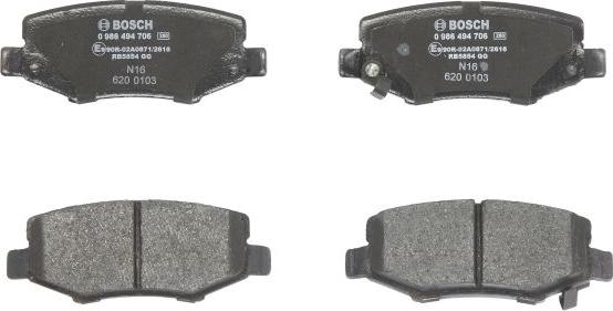 BOSCH 0 986 494 706 - Тормозные колодки, дисковые, комплект abcparts.ee