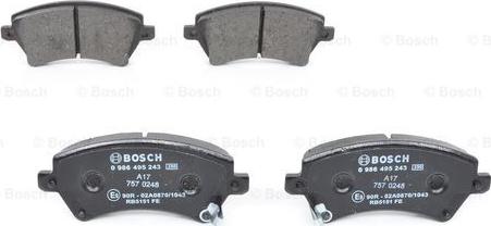 BOSCH 0 986 495 243 - Тормозные колодки, дисковые, комплект abcparts.ee
