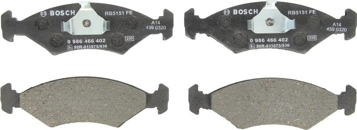 BOSCH 0 986 466 402 - Тормозные колодки, дисковые, комплект abcparts.ee
