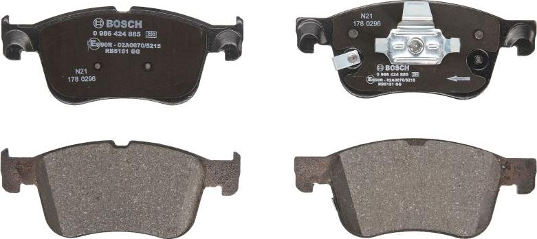 BOSCH 0 986 424 885 - Тормозные колодки, дисковые, комплект abcparts.ee