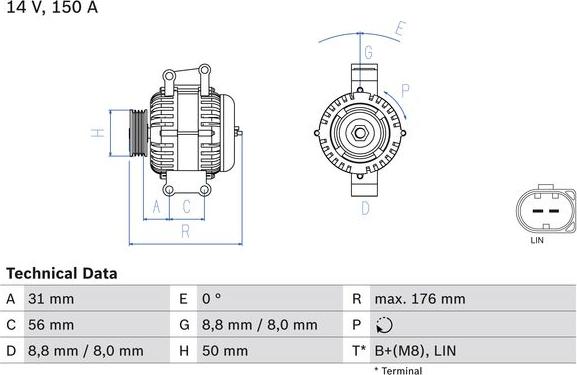 BOSCH 0 986 047 150 - Генератор abcparts.ee