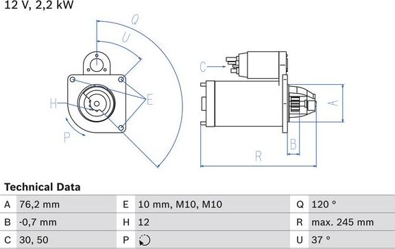 BOSCH 0 986 025 370 - Стартер abcparts.ee