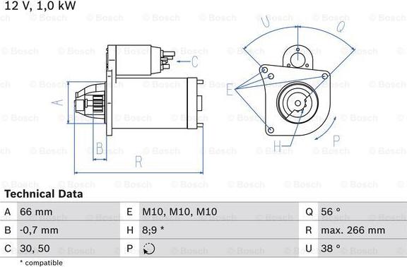 BOSCH 0 986 022 830 - Стартер abcparts.ee