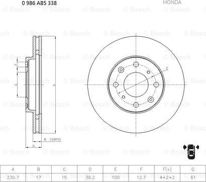 BOSCH 0 986 AB5 338 - Тормозной диск abcparts.ee