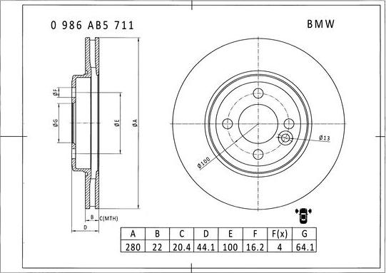 BOSCH 0 986 AB5 711 - Тормозной диск abcparts.ee