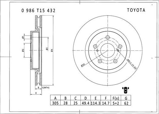BOSCH 0 986 T15 432 - Тормозной диск abcparts.ee
