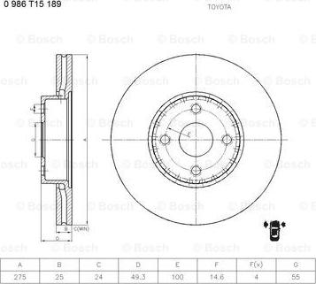 BOSCH 0 986 T15 189 - Тормозной диск abcparts.ee