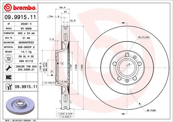 Brembo 09.9915.11 - Тормозной диск abcparts.ee