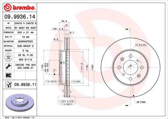 Brembo 09.9936.11 - Тормозной диск abcparts.ee