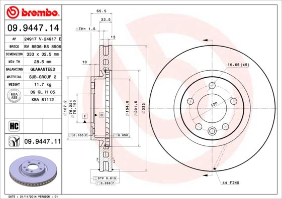 Brembo 09.9447.11 - Тормозной диск abcparts.ee