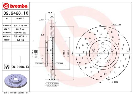 Brembo 09.9468.1X - Тормозной диск abcparts.ee