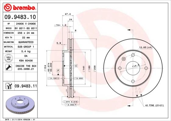 Brembo 09.9483.10 - Тормозной диск abcparts.ee